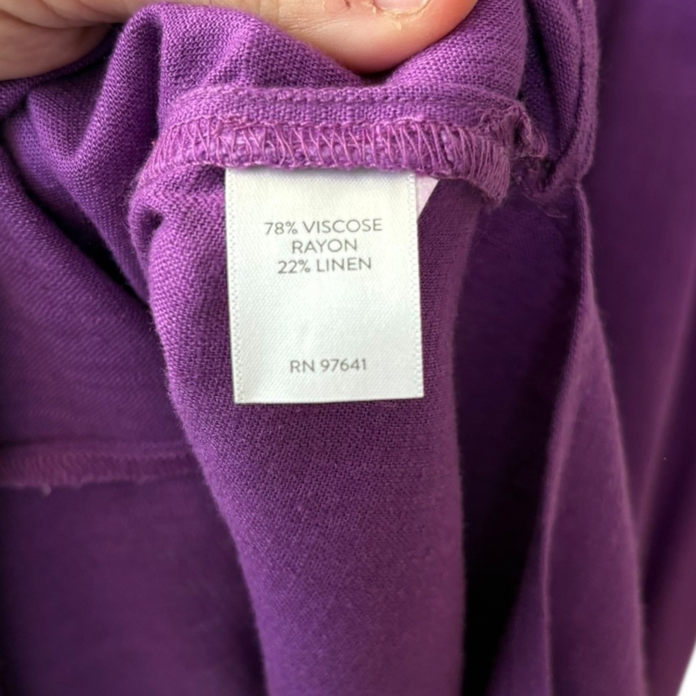 J. Jill Purple Linen Blend Midi Dress Puff Sleeve Button Front V Neck NWT Size S - Picture 8 of 8